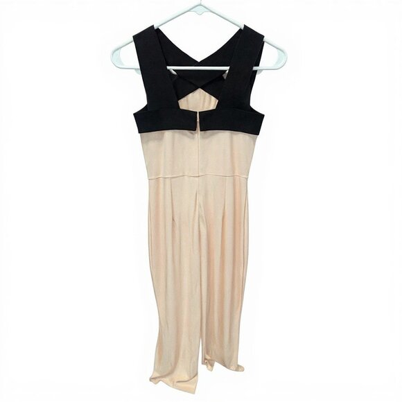 KOH KOH Colorblock Criss-Cross Halter Neck Sleeveless Jumpsuit Beige & Black S - Picture 5 of 6